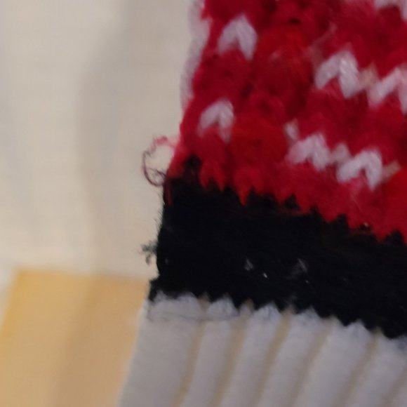 Vintage Acrylic Knit Scarf Fringe Ends Red Navy Ski Pattern Jeunique 60s 70s - Picture 8 of 8